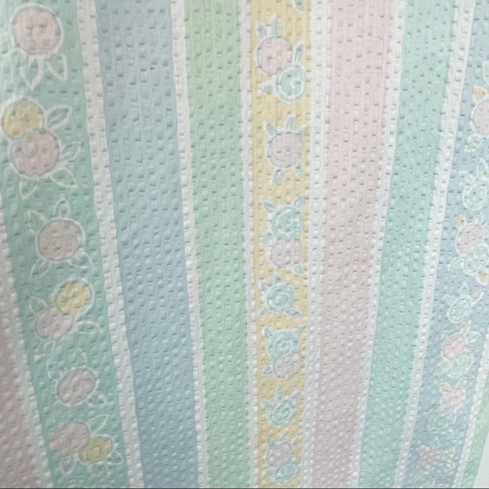 Vintage Seersucker Robe M Rainbow Pastel Floral Prairie Puff Sleeve - Picture 8 of 10